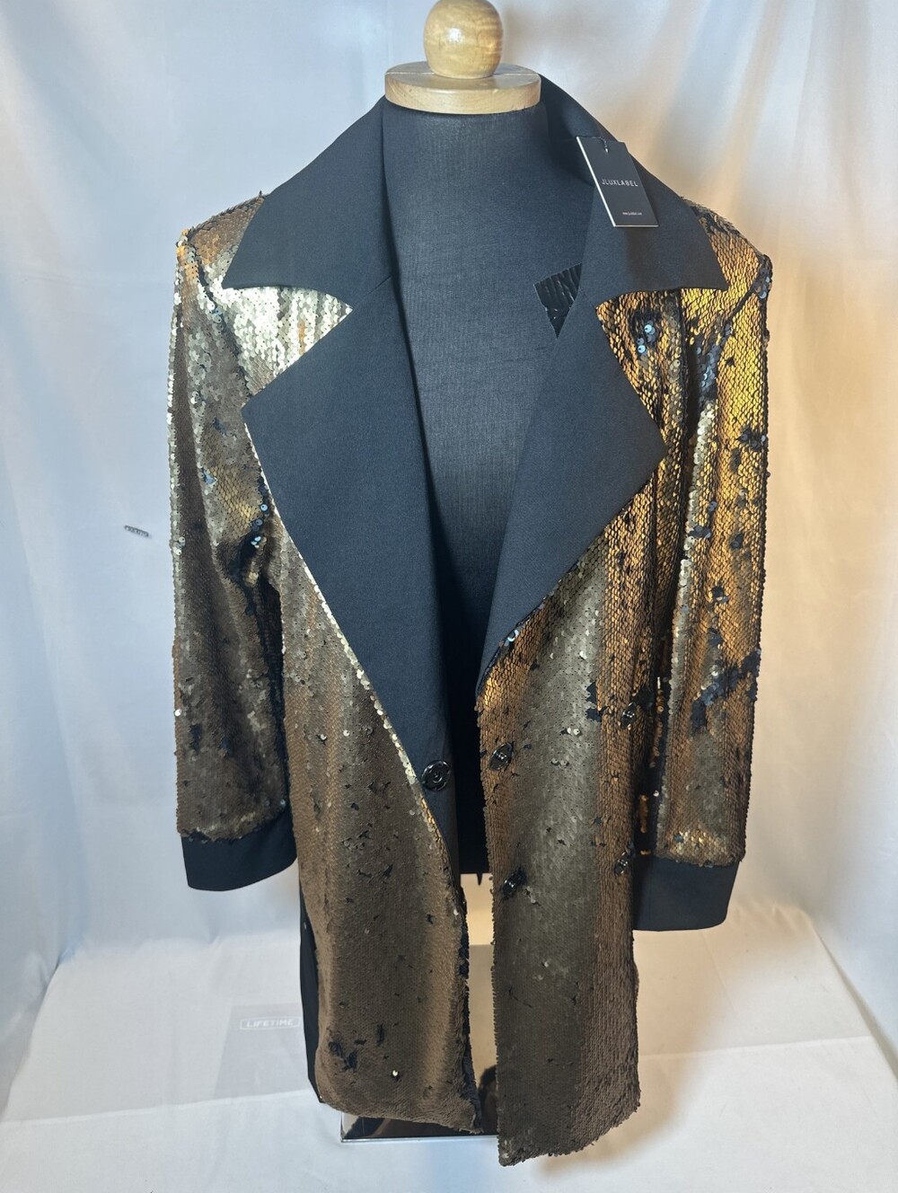 Gold Sequin Belted Women's Coat - Picture 12 of 15